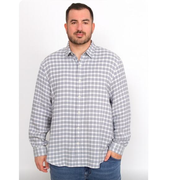 Theory SZ L Men's Zack_Bowrey Gray/White Check Linen Blend Shirt - Picture 1 of 7